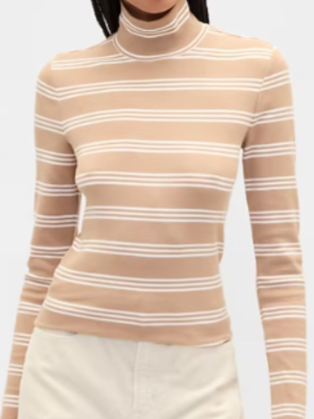 Gap Women's Cotton Turtleneck Soft Knit Shirt Long Sleeve White Striped Top